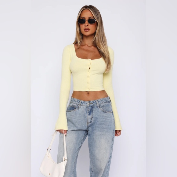 White Fox Boutique Going On Replay Long Sleeve Cardi Lemon Small - Picture 2 of 6